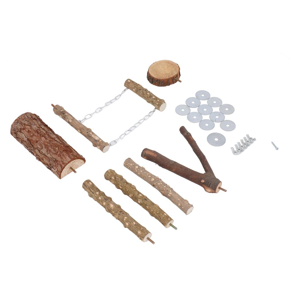 6pcs Wooden Bird Perch Multifunction Parrot Stand Branches Paw Grinding Stick Set Cage Accessories