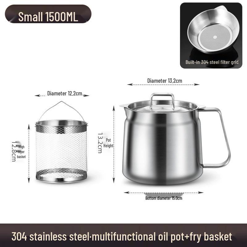 304 Stainless Steel Oil Filter Pot with Screen - Large Capacity Oil Storage & Residue Filtering Bottle