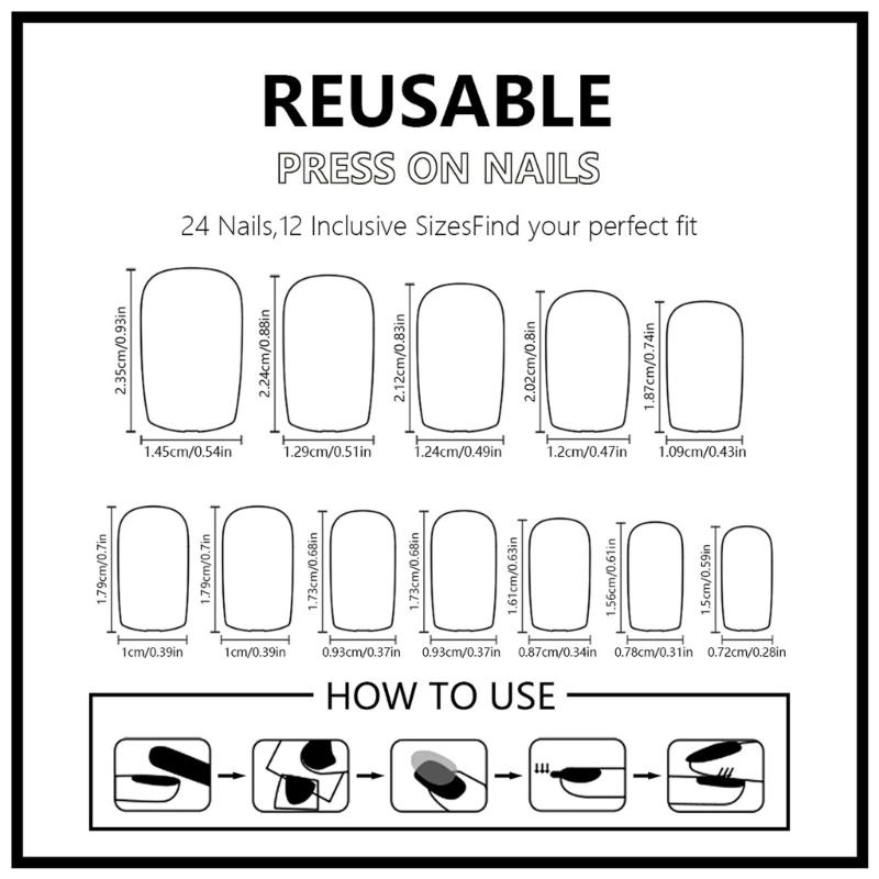 24Pcs Square Press on Nail Glues on Nail French Fake Nail Designs False Nail Artificial Nail Gifts for Women and Girls