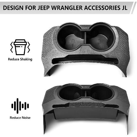 Rear Cup Holder for Jeep Wrangler JL Accessories, Back Seat Cup Holder, Floor Console Mounted Drink Holder for 2018- Jeep Interior Accessories 4 Door