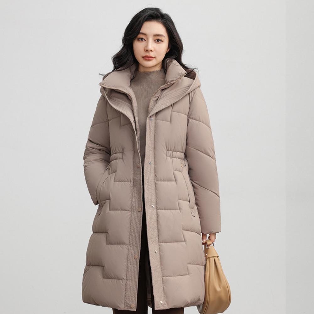 

Korean version of fashion waist jacket medium and long strap-up thickened cotton-padded clothes, thin hooded turtleneck cotton-padded clothes women M хаки