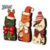 Rustic Wood Cat Figurines 3Pcs Christmas Wooden Ornaments with Hat and Bow Tie, Decorative 2D Standing Figures Flat Thanksgiving Tabletop Figurines,
