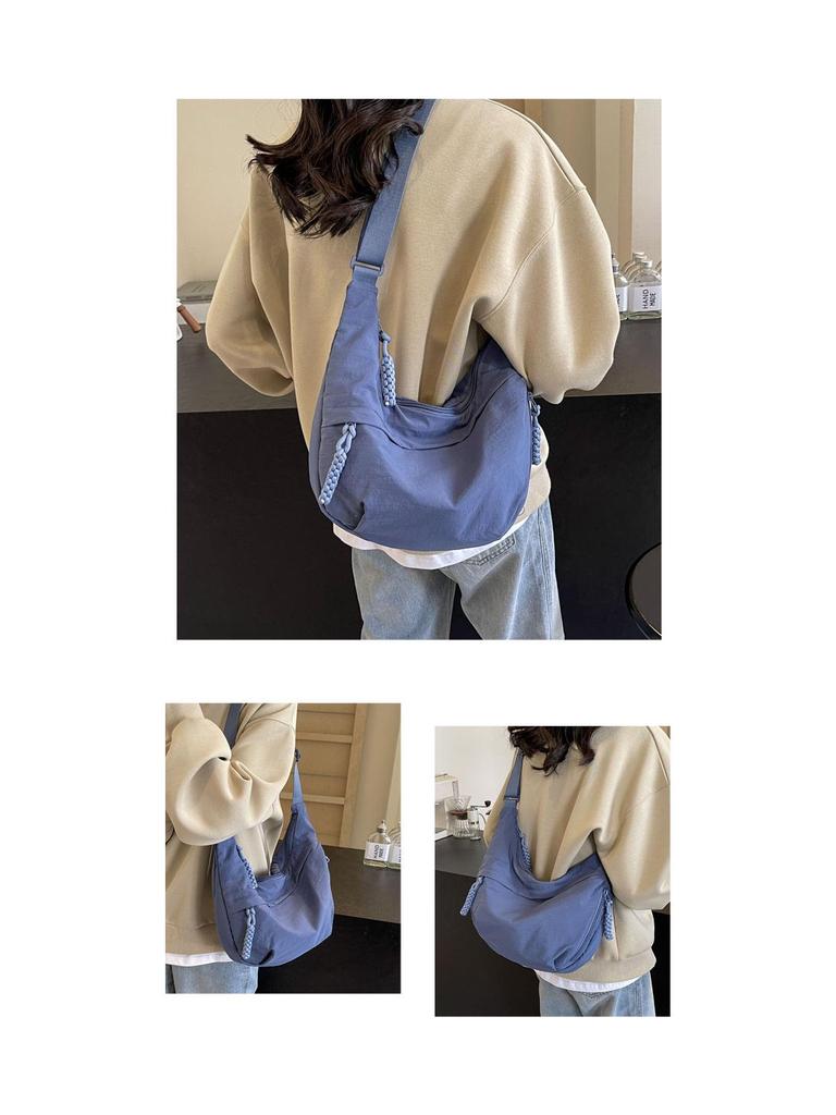 Spring Nylon Pleated Crossbody Shoulder Bag: Women's Lightweight Casual Dumpling Bag in Matching Colors