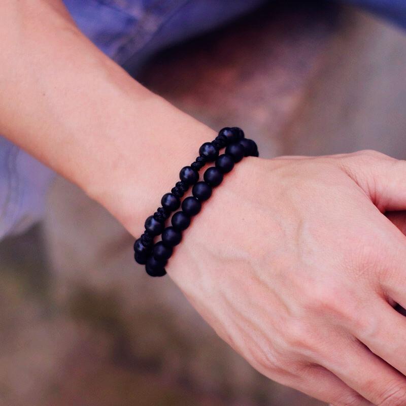 2Pcs/Pair Men Bracelet Set 8mm Onyx Tiger Eyes Stone Braclet Natural Wooden Braslet Homme Weaven Rope Brazalete Pulseira Hombre
