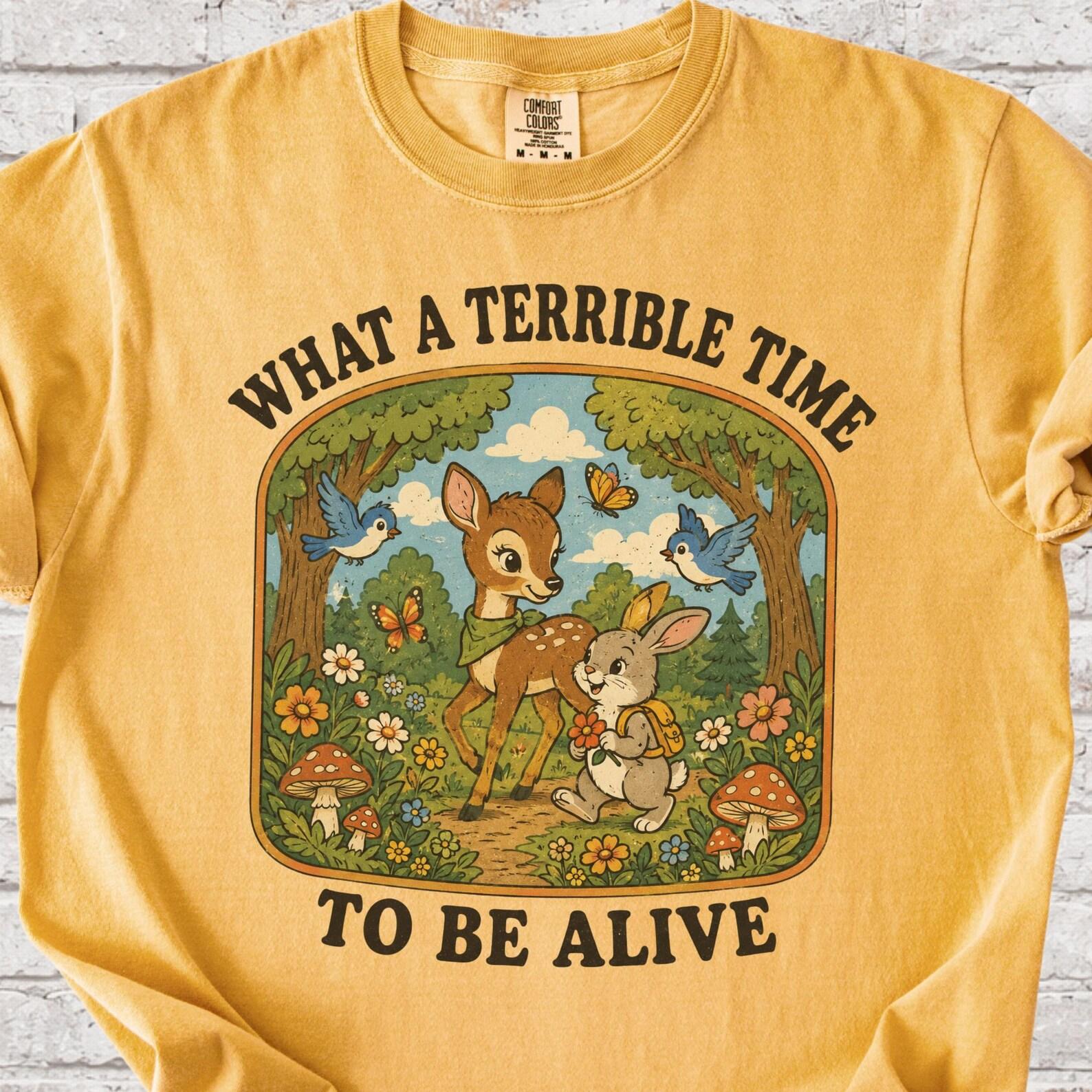 What a Terrible Time to Be Alive Shirt | Vintage Deer Rabbit Dark Humor Tee L