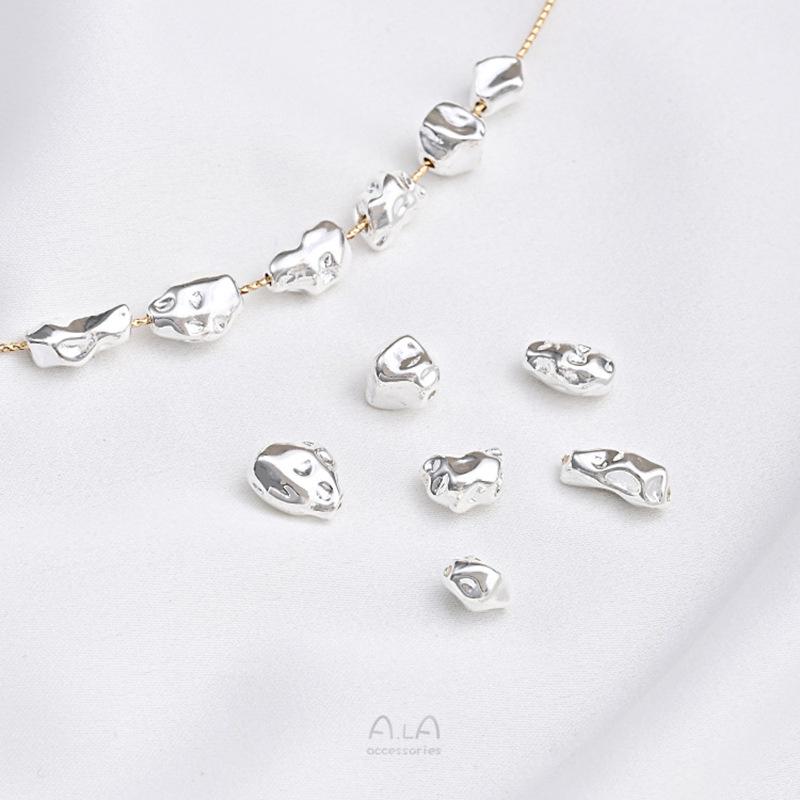 Color-Preserving Copper-Plated 925 Silver Irregular Spacer Beads for Baroque-Style DIY Pearl Jewelry