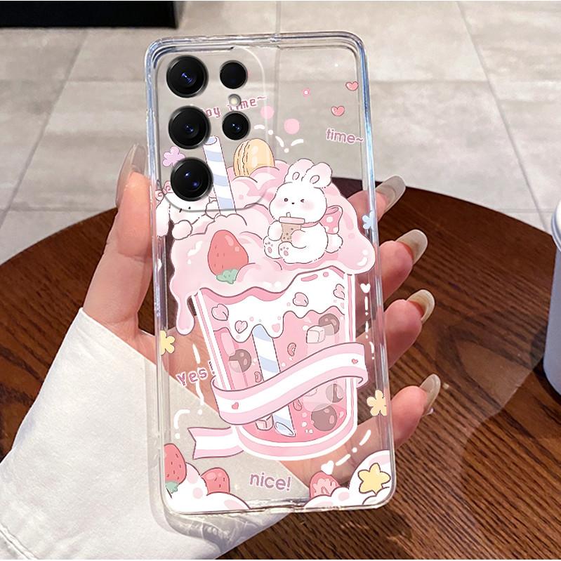 For Samsung S26 Ultra Casing For Samsung Galaxy S26 Plus Ultra 5G Phone Case Luxury Funny Cute Rabbit Cat Transparent Back Cover