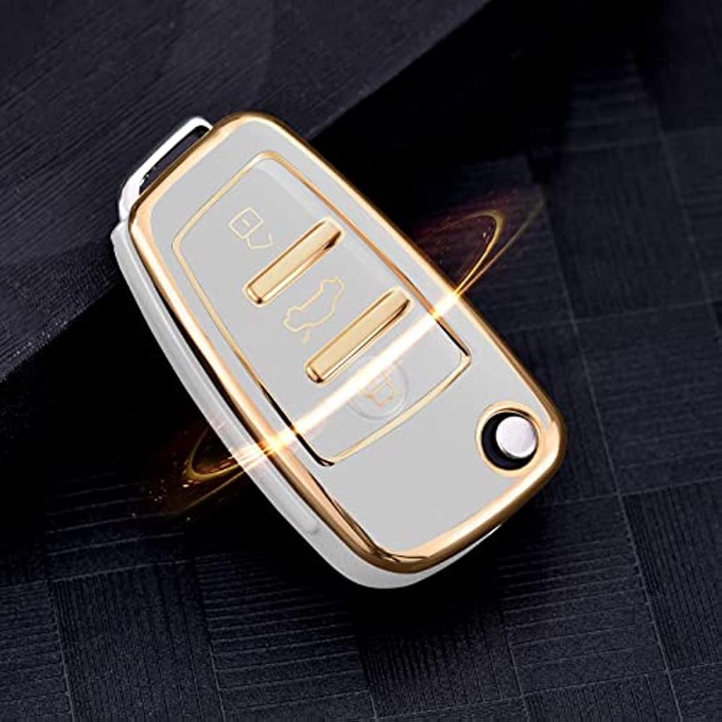 Etui na klucze odpowiednie do etui na kluczyk samochodowy do A1 A3 A4 A6 Q3 Q5 Q7 S3 R8 Tt silikonowe etui ochronne Tpu (Złota krawędź biała)