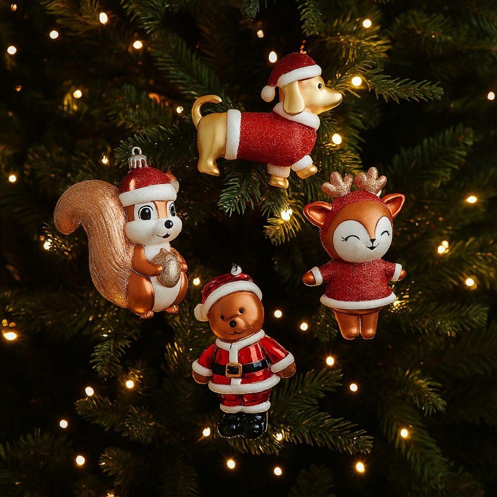Gold Christmas Tree Pendant Matte Finish Shimmering Little Bear Squirrel Ornament Cartoon Christmas House