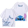  Stitch Printed Mens Cotton Tshirt Double Sided Casual Loose Half Sleeve Top in White  Black for Couples