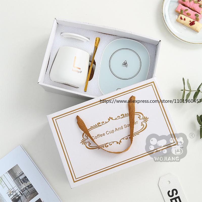 Termostatická sada hrnků, Keramická, Teplota 55℃, Dárková termoska, Dárková krabička, s Dekorací písmen pro obdarování