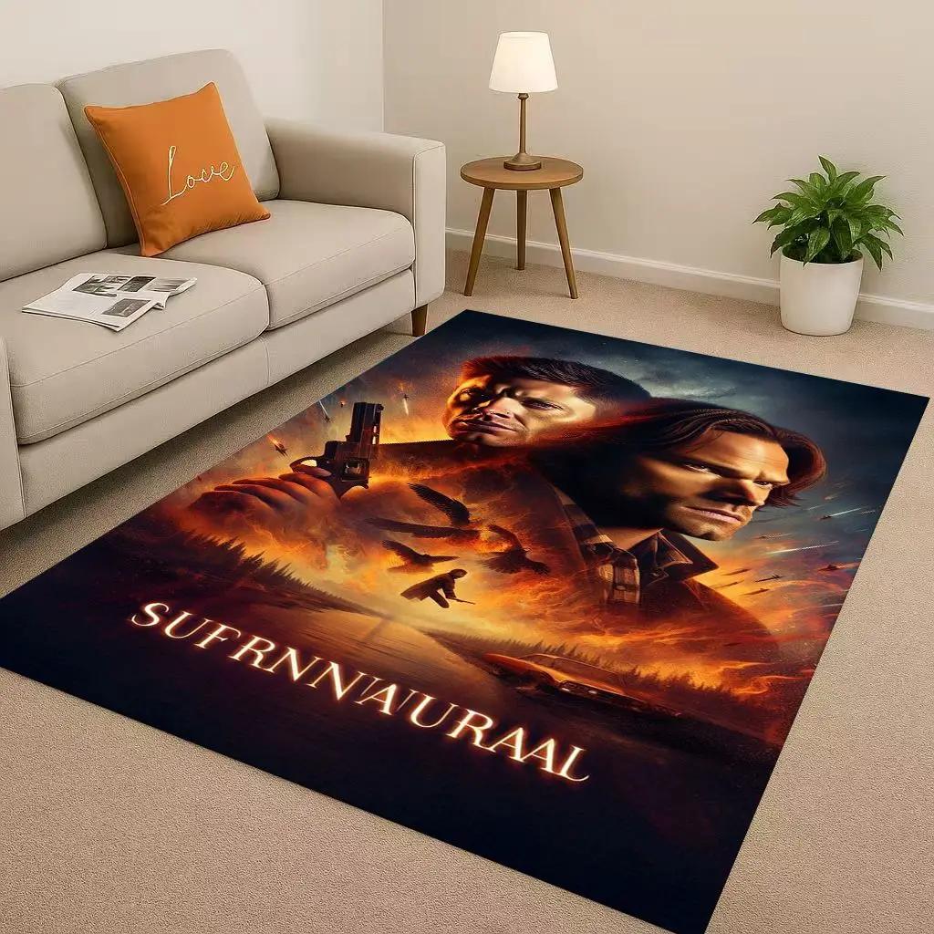 3D Supernatural Sam Dean Winchester TV Living Room Non-Slip Area Rug Soft Carpet for Bedroom Playroom Sofa,Home Decor Doormat