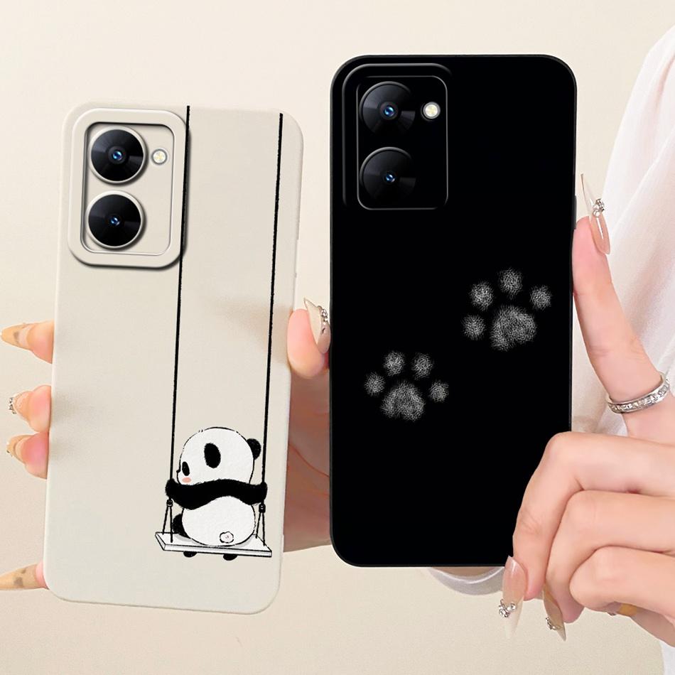 For Realme V30 V30t RMX3618 RMX3619 Cute Cat Flower Cartoon Phone Case For RealmeV30 V30T 5G Soft Silicone Cover Bumpers