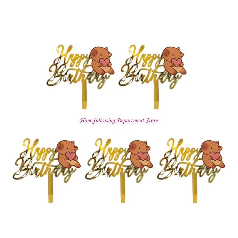 5Pcs Acrylic Capybara Birthday Cake Decoration Birthday Party Supplies for Kids
