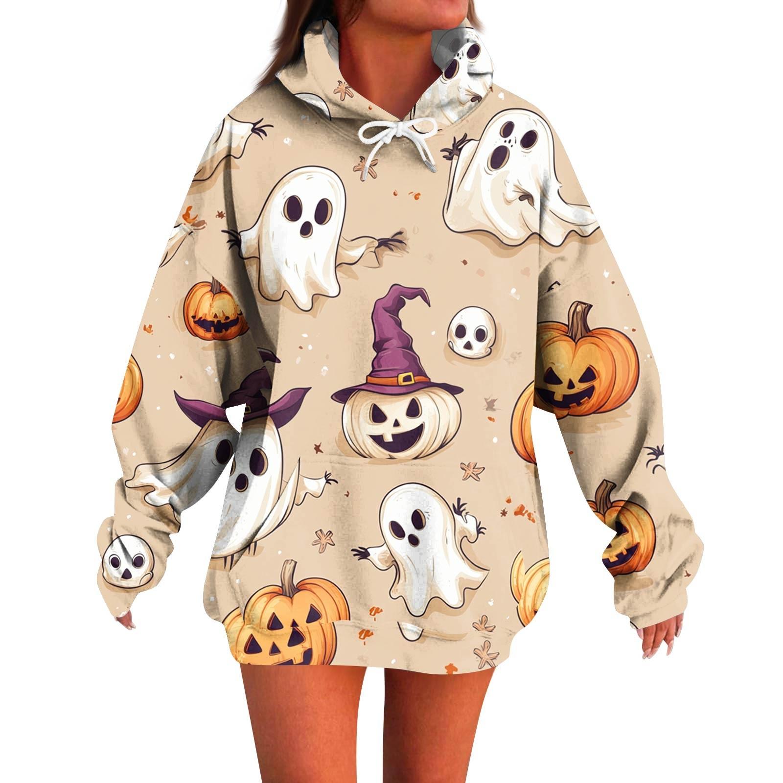 

Женское модное повседневное худи с длинным рукавом и принтом на Хэллоуин M хаки