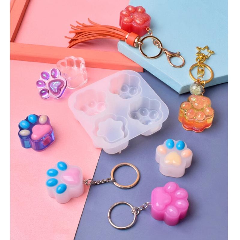 DIY 4-Mulden Liebesherz für Katzenpfoten Schlüsselanhänger Harzform DIY Bastelarbeiten UV-Epoxidform Handgemachter Schmuck Ornamente Anhänger M
