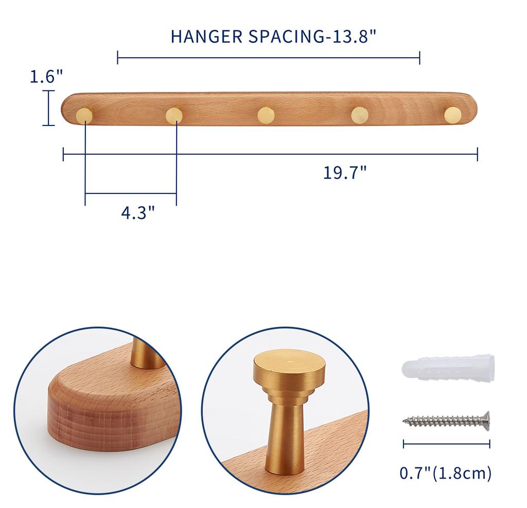 3 Farben Massivholz Reihenhaken für Kleidung Handtuchhalter Badezimmerzubehör Garderobe Wandhaken Zinklegierung Kleiderbügel Kleidung Schlafzimmer