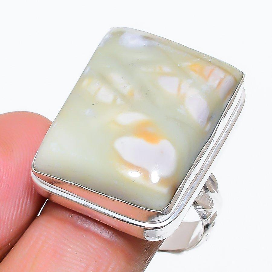 

Tube Agate Gemstone Handmade 925 Sterling Silver Jewelry Ring Size 8.5 SU-11027