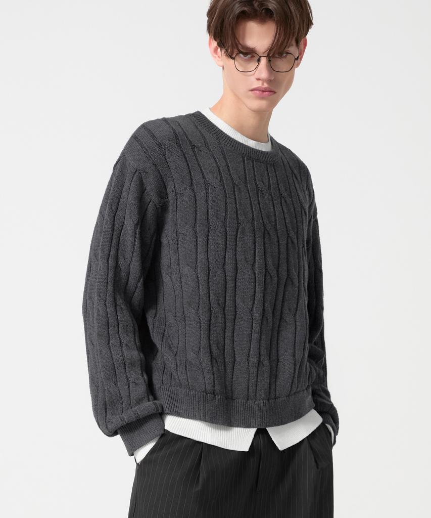 TRILLION Layered Cable Knit_Charcoal