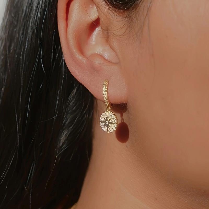 Women Crystal Geometric Star Circle Ear Drop Earring Set 3 Pairs