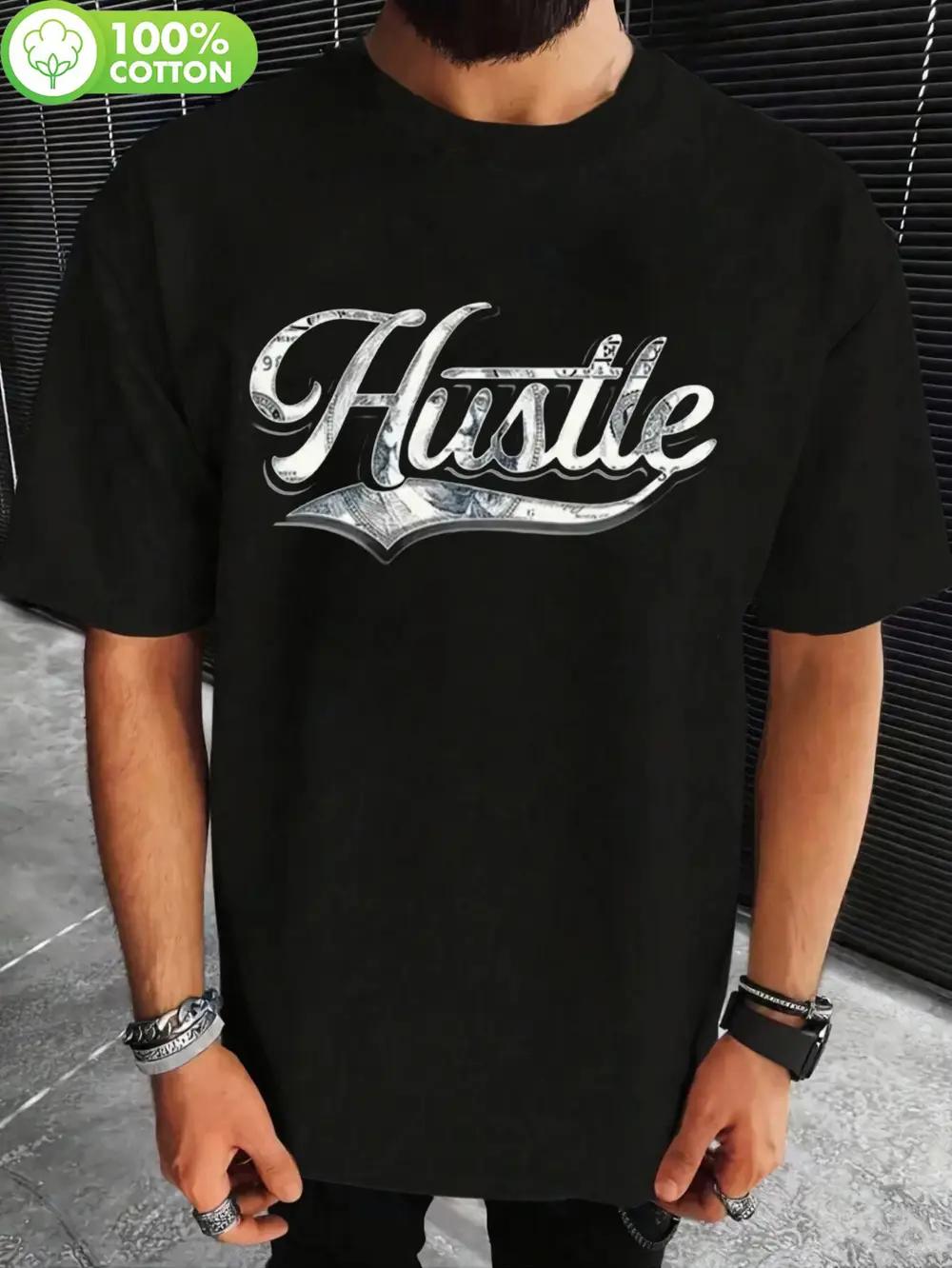 

[Soft Cotton Hustle Tee] Soft Cotton HUSTLE Graphic T-shirt - Crew Neck XL
