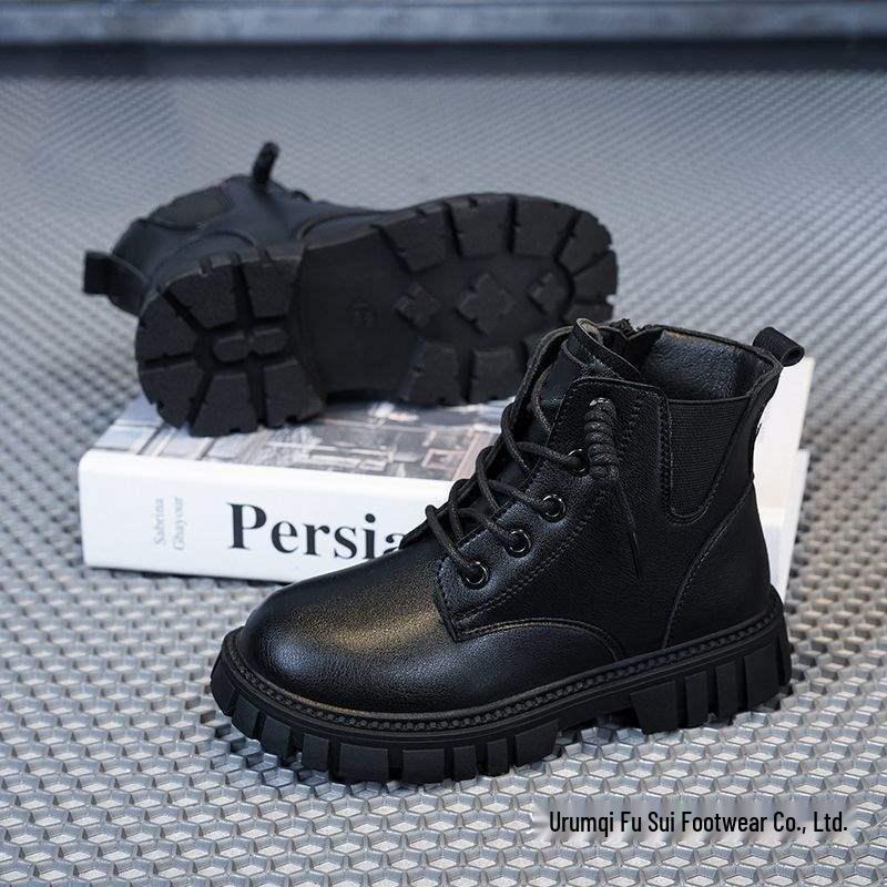 Stylish British-Style Children's Leather Boots - Non-Slip Martin Boots for Boys & Girls, Perfect for Autumn/Winter