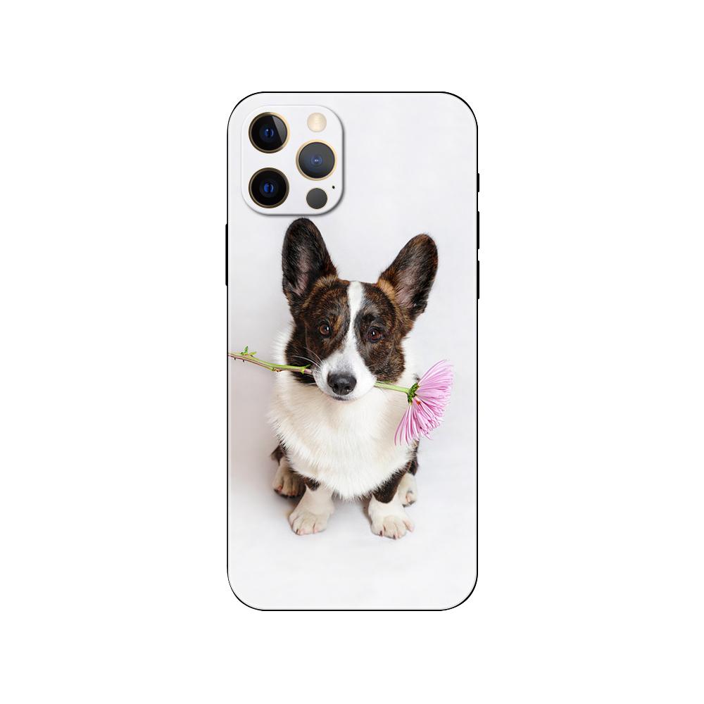Pies Corgi słodkie zwierzę Kreskówka etui na telefon dla iphone 5 2020se 6 6s 7 8 plus x 10 XR XS 11 12 13 mini pro MAX czarny pokrowiec na tył z tpu
