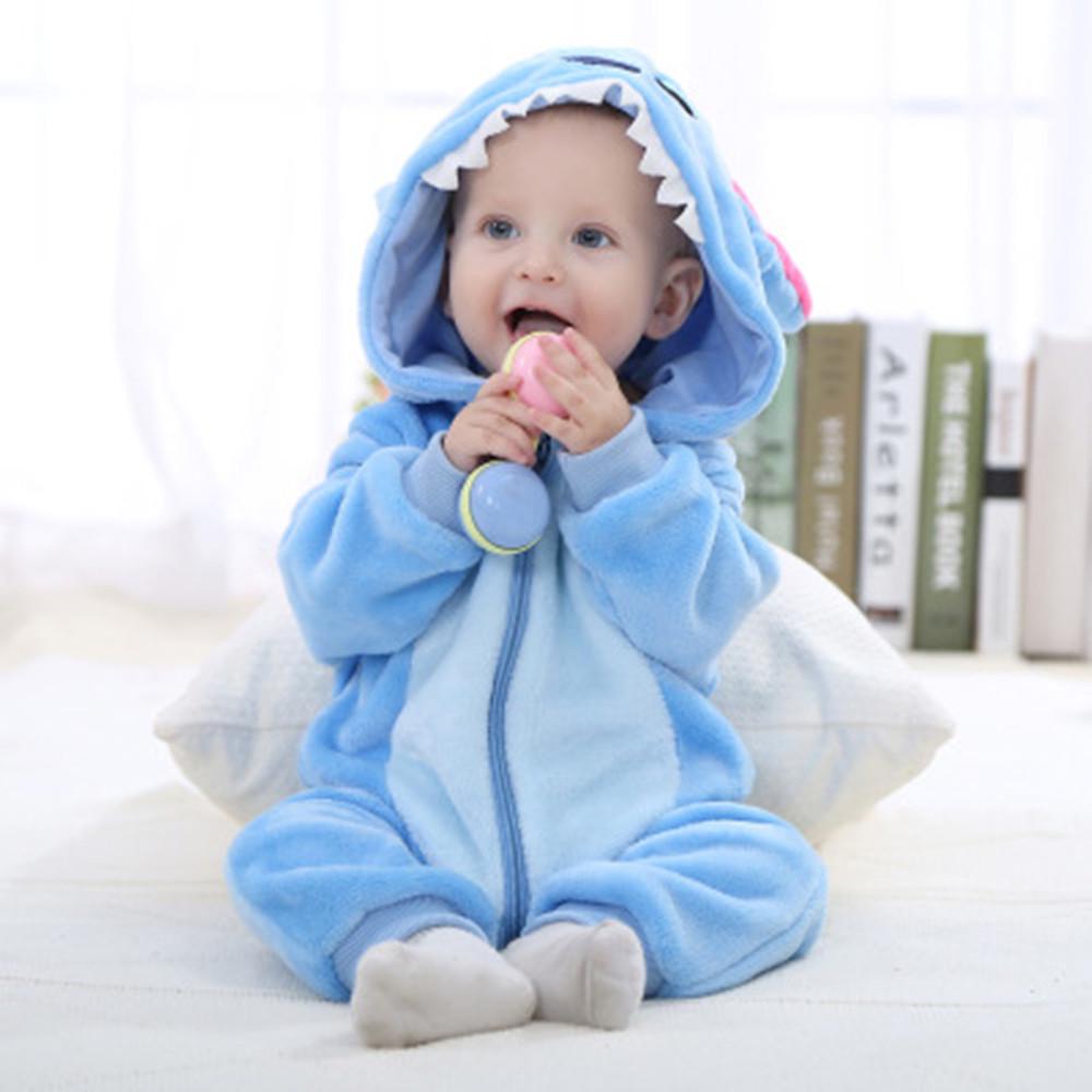 Barboteuse à Capuche Requin Pour Bébé Garçon Fille Manches Longues Fermeture Éclair Mignonne