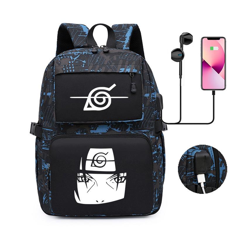Naruto Peripheral Printed Backpack, Large-Capacity Student Schoolbag Usb Computer Bag