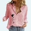 Women Fashion Button-up Blouse Summer&autumn Loose Cotton Linen Top Ladies Casual Print Long Sleeve Shirt