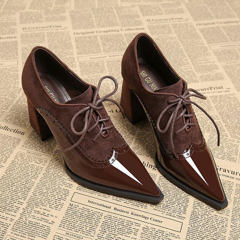 High Heels Schuhe für Damen Luxus Spitzschuh Kleid Klobige Schuhe Schnürung Sexy Pumps 2025 Herbst Elegant Chaussure Femme