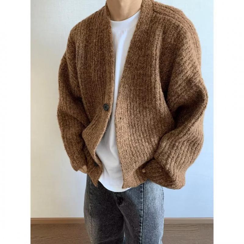 Men's Retro Thick Knit Cardigan - Autumn/Winter Casual Loose Fit Sweater.