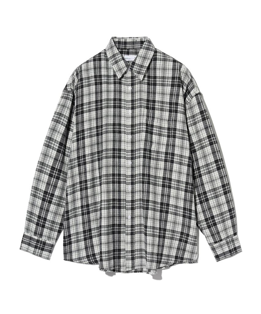 STANDARDERROR 87-Stan134 Soft Misty Oversized Pocket Long Sleeve Check Shirt Black
