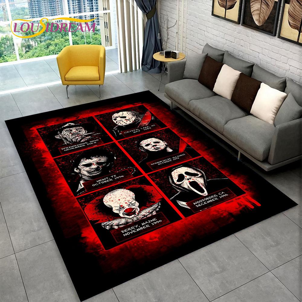 Horrorfilm-Charakter Chucky Saw Cartoon-Teppich, Teppich für Wohnzimmer, Schlafzimmer, Sofa, Fußmatte, Dekoration, rutschfeste Bodenmatte