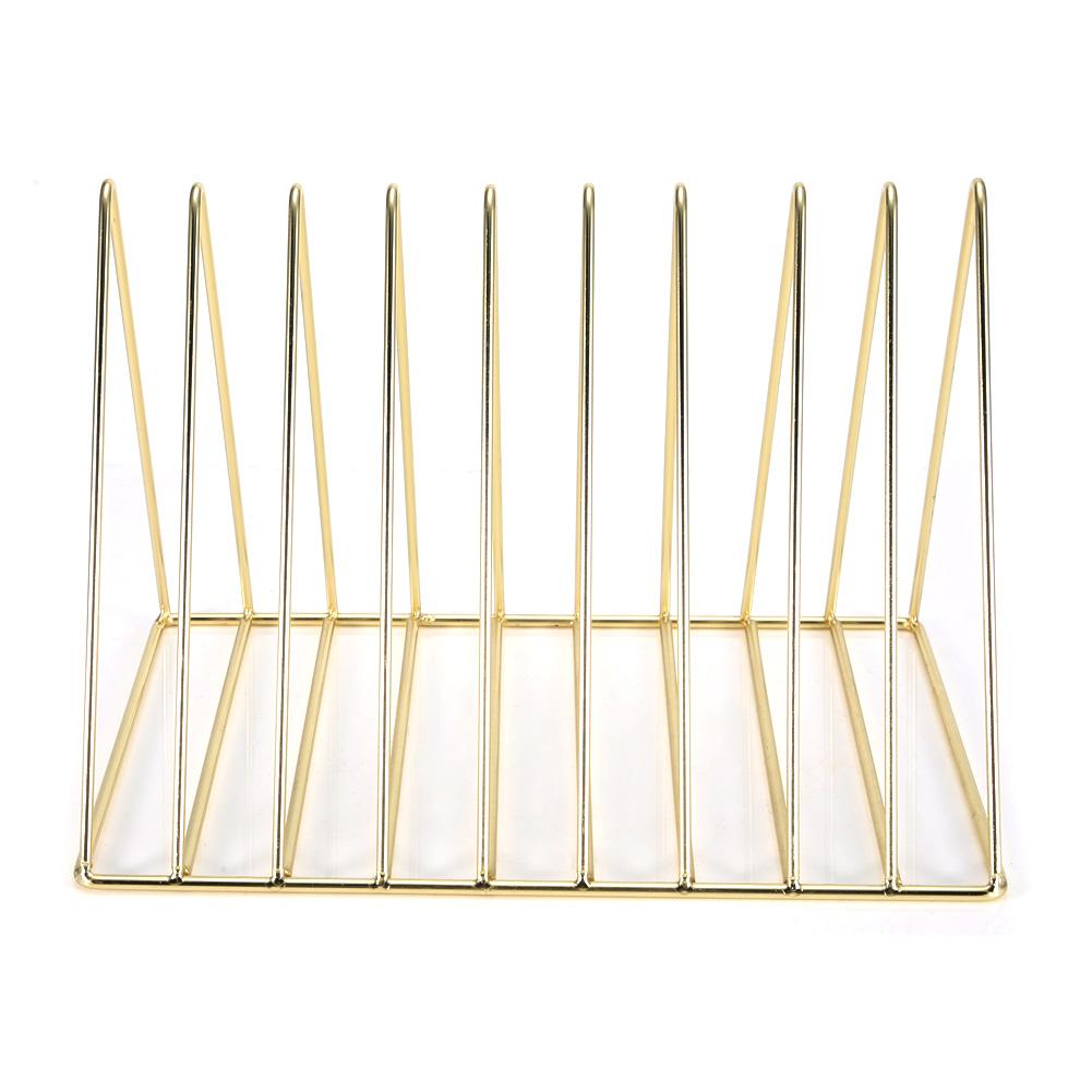Multifunctional  Iron Triangle Desktop Bookshelf Books Magazines Rack Holder Gold