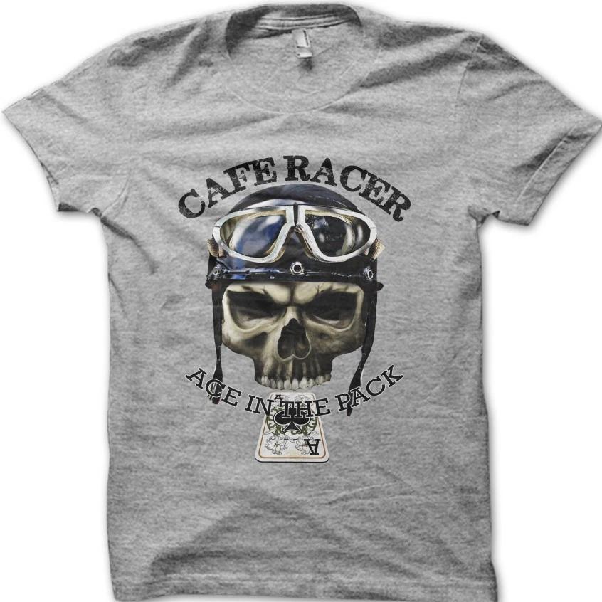 Cafe Racer Biker Skull T-Shirt – Ace in the Pack Vintage Motorcycle Tee 6001 M