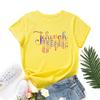 Alphabet Cotton T-Shirt Short Sleeve Round Neck Women 2d Print Tops
