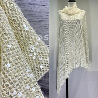 5mm Sequin Embroidered Cutout Fishnet Fabric Transparent Piece Beads Women's Dress Wedding Dress Double Mesh Fabric