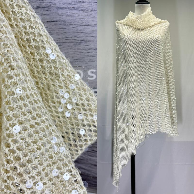 5mm Sequin Embroidered Cutout Fishnet Fabric Transparent Piece Beads Women's Dress Wedding Dress Double Mesh Fabric