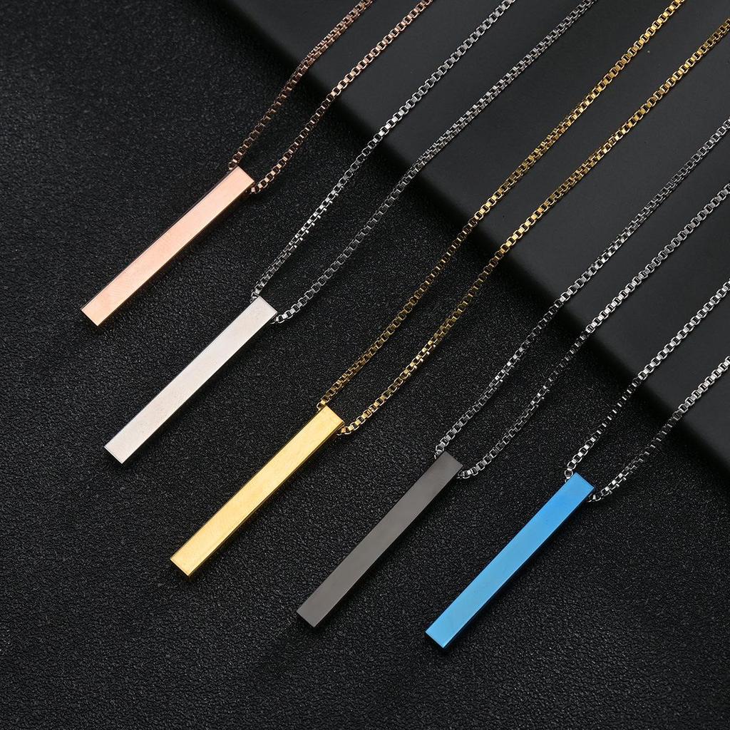 Men's Trendy Titanium Steel Rectangular Pendant Necklace - Unisex Hip Hop Couple Gift
