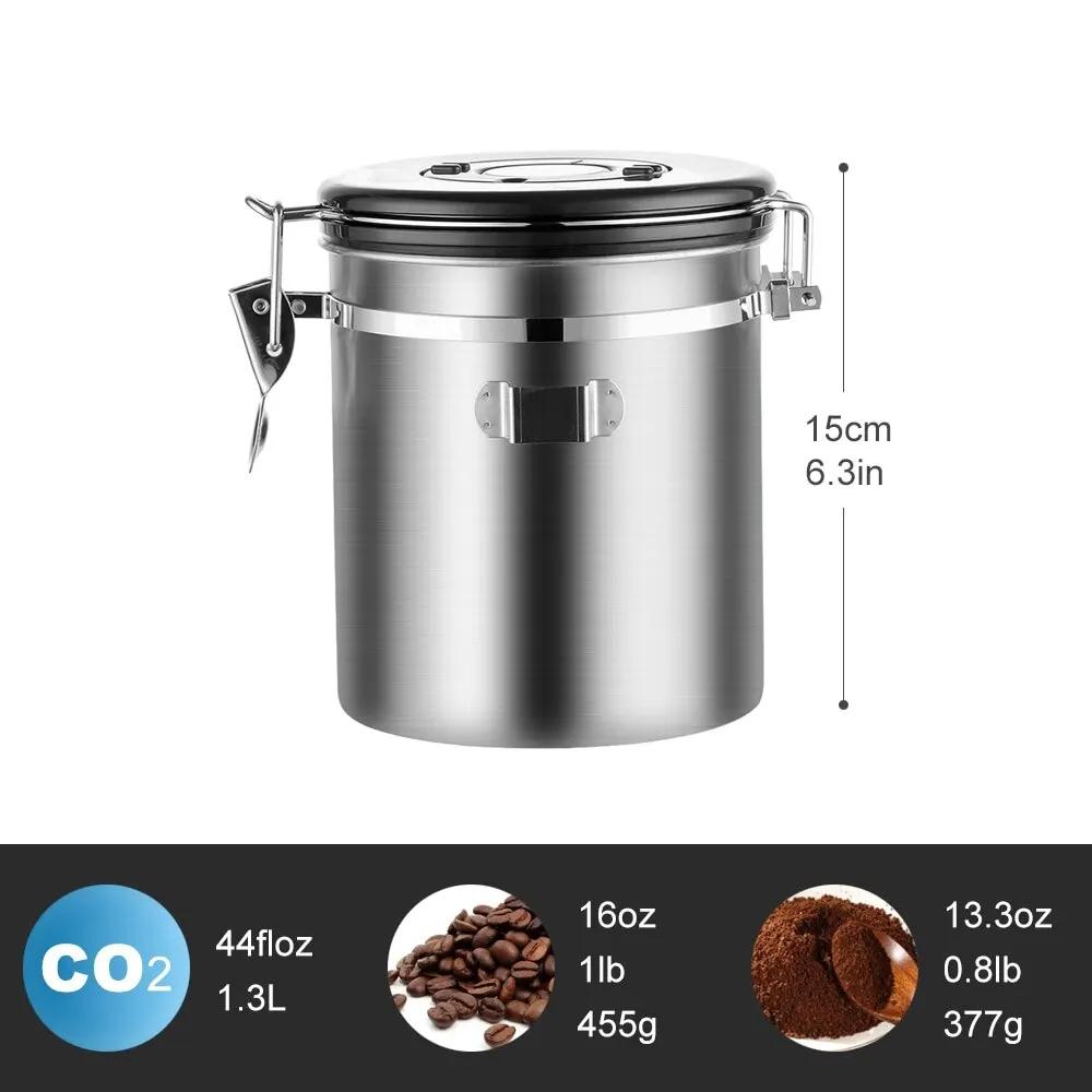 Stainless Steel Airtight Coffee Container Storage Canister Set Jar with Scoop for Coffee Beans Tea 1.5L Tools