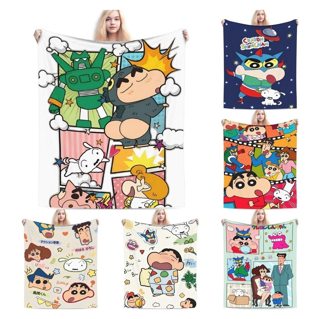Crayon Shin chan Cartoon Coral Fleece Plush Throw Blanket Anime Blanket for Bedding Office Ultra-Soft Bed Rug