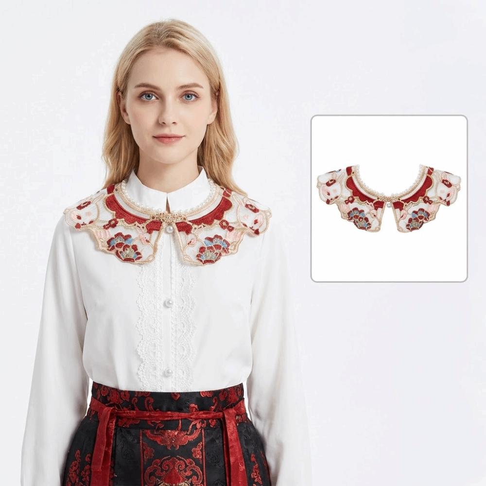 Elegant Hanfu Shawl Floral Pattern Chinese Style Hanfu Shoulder Collar Vintage Traditional Yunjian Round Neck Costume Accessory