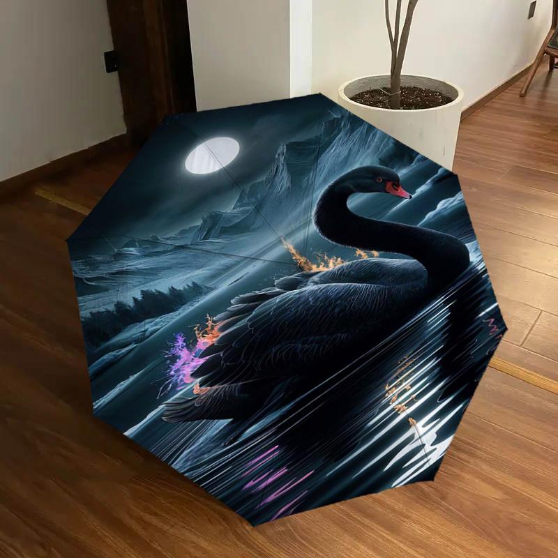 

Enchanted Night Swan Outdoor Umbrella with Colorful Flames - Automatic Opening/Closing, Foldable Design, 8-Rib Iron Frame, Perfect Gift for