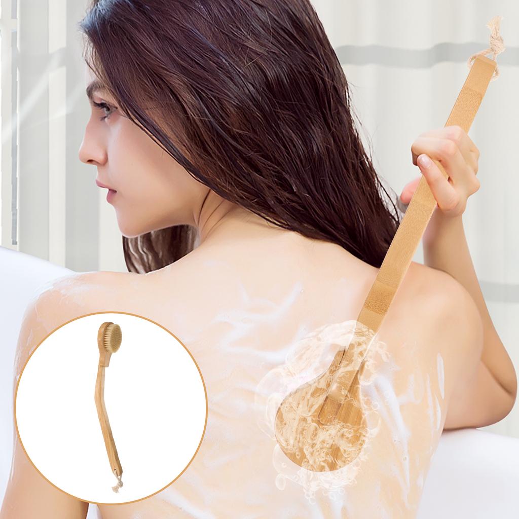 Long Handle Pig Bristle Bath Brush Bamboo Shower Back Scrubber Body Cleaning Tool For Disabled Bath Brushes Sponges