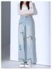 Korean Embroidered Jeans for Women - 2025 Spring/Summer Collection: Loose, Slim, Straight-Leg Design