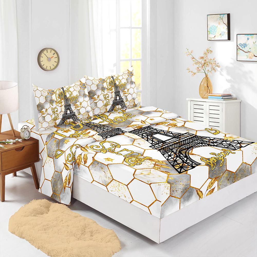 

Flower Landscape Mattress Four-Piece Children S Bedding Digital Printing Mattress Protective Cover (90cm * 190cm * 40cm) Pillowcase * 1