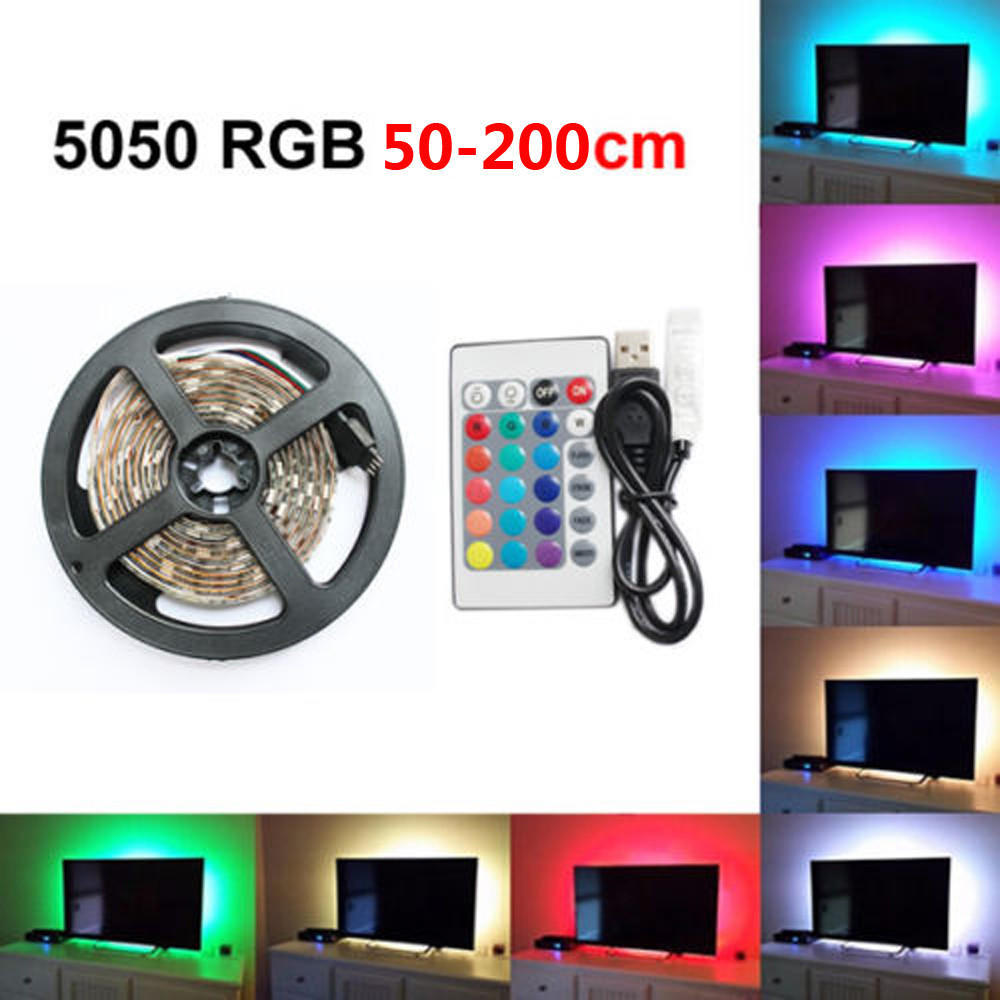 

50-200 см USB светодиодная лента подсветка ТВ задняя лампа 5050RGB изменение цвета + пульт дистанционного управления