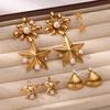 Fashion Exaggerated Starfish Flower Earrings Women's K Gold Plated Stainless Steel Gold Plated Pearl Inlaid Oil Pressure Earrings