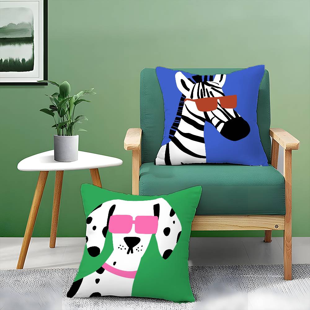 Fun Pictures Of Happy Animals Pillow Case Anti-dustmite Pillowcase Invisible Zipper Silky Short Plush Sofa Cushion Cover